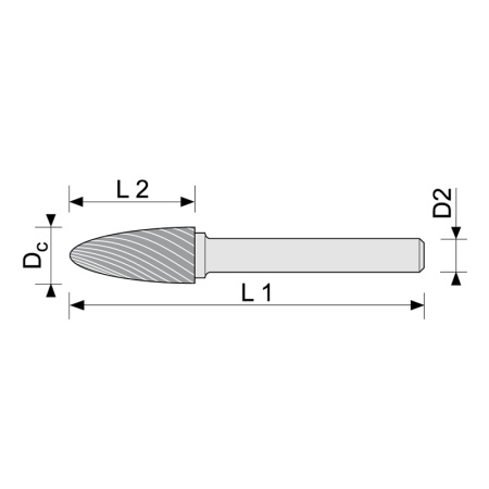 Борфреза гиперболическая (F) со сферическим торцом 12,5х25х65 твердосплавная ВК8 dхв-ка=6 мм спиральная насечка Beltools