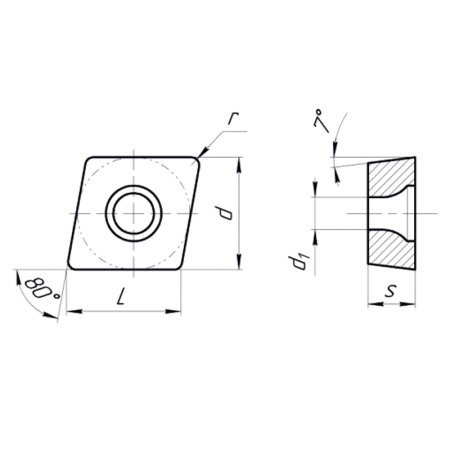 Пластина сменная ромбическая CCMT 09T308-HM PC25C «Русский Инструмент» (РИ)
